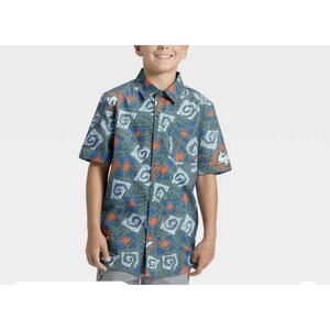 Maui and Sons Boys Printed Woven Button Up Shirt Short Sleeve Green Size Large